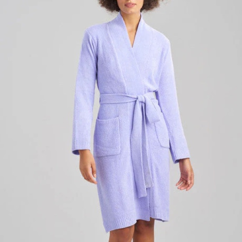 Natori soft lavender Aura Solid Robe belt purple teddy knit pockets plush coat